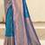 Teal blue silk blend saree with zari border and pallu