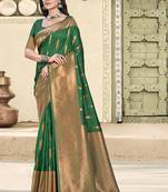 Bottle green silk blend saree with zari border and pallu