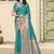 Turquoise silk blend saree with zari border and pallu
