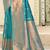 Turquoise silk blend saree with zari border and pallu
