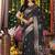 black cotton blend saree with multi-color floral embroidery