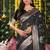 black cotton blend saree with multi-color floral embroidery