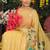 yellow cotton blend saree with multi-color floral embroidery
