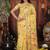 yellow cotton blend saree with colorful woven floral motifs