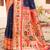 Navy blue silk blend saree with meenakari floral pallu