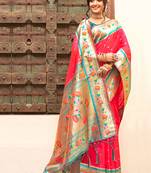 Rani pink silk blend saree with meenakari floral pallu