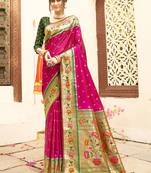 Magenta silk blend saree with meenakari floral pallu