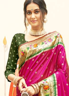 Magenta silk blend saree with meenakari floral pallu 2