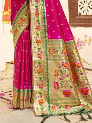 Magenta silk blend saree with meenakari floral pallu 3