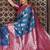 Teal blue silk blend woven saree with paisley motifs