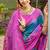 Teal blue banarasi silk blend woven saree with contrast border