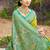 Lemon yellow banarasi silk blend woven saree with contrast border