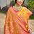 Yellow banarasi silk blend woven saree with contrast border