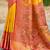 Yellow banarasi silk blend woven saree with contrast border