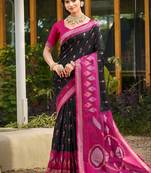 black pochampally silk blend saree with contrast border