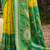 lemon yellow pochampally silk blend saree with contrast border