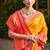 yellow pochampally silk blend saree with contrast border