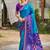 sky blue pochampally silk blend saree with contrast border