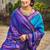 sky blue pochampally silk blend saree with contrast border