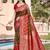olive green & red banarasi silk blend saree with zari woven pallu