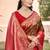 olive green & red banarasi silk blend saree with zari woven pallu