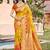 mustard yellow & rust banarasi silk blend saree with zari woven pallu