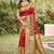 red & brown banarasi silk blend saree with zari woven pallu