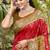 red & brown banarasi silk blend saree with zari woven pallu