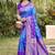 sky blue & purple banarasi silk blend saree with zari woven pallu