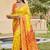 Yellow silk blend woven saree with contrast pallu and border