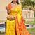 Yellow silk blend woven saree with contrast pallu and border