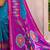 teal blue pochampally silk blend saree with contrast geometric pallu and border