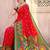 red pochampally silk blend saree with contrast geometric pallu and border