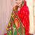 red pochampally silk blend saree with contrast geometric pallu and border