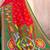 red pochampally silk blend saree with contrast geometric pallu and border