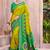 lime yellow pochampally silk blend saree with contrast geometric pallu and border