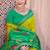 lime yellow pochampally silk blend saree with contrast geometric pallu and border