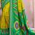 lime yellow pochampally silk blend saree with contrast geometric pallu and border