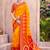 yellow pochampally silk blend saree with contrast geometric pallu and border