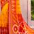 yellow pochampally silk blend saree with contrast geometric pallu and border