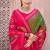 mehendi green pochampally silk blend saree with contrast geometric pallu and border