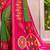 mehendi green pochampally silk blend saree with contrast geometric pallu and border