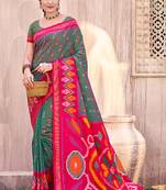 grey pochampally silk blend saree with contrast geometric pallu and border