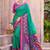 turquoise pochampally silk blend saree with contrast geometric pallu and border