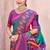 turquoise pochampally silk blend saree with contrast geometric pallu and border