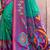 turquoise pochampally silk blend saree with contrast geometric pallu and border