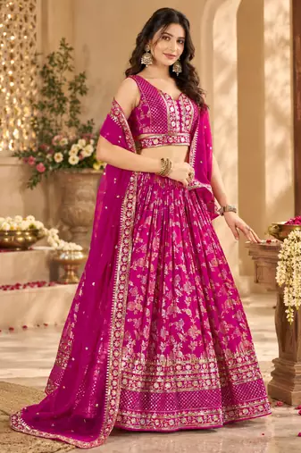 Jacquard Pink Embroidered Lehenga Choli with Dupatta