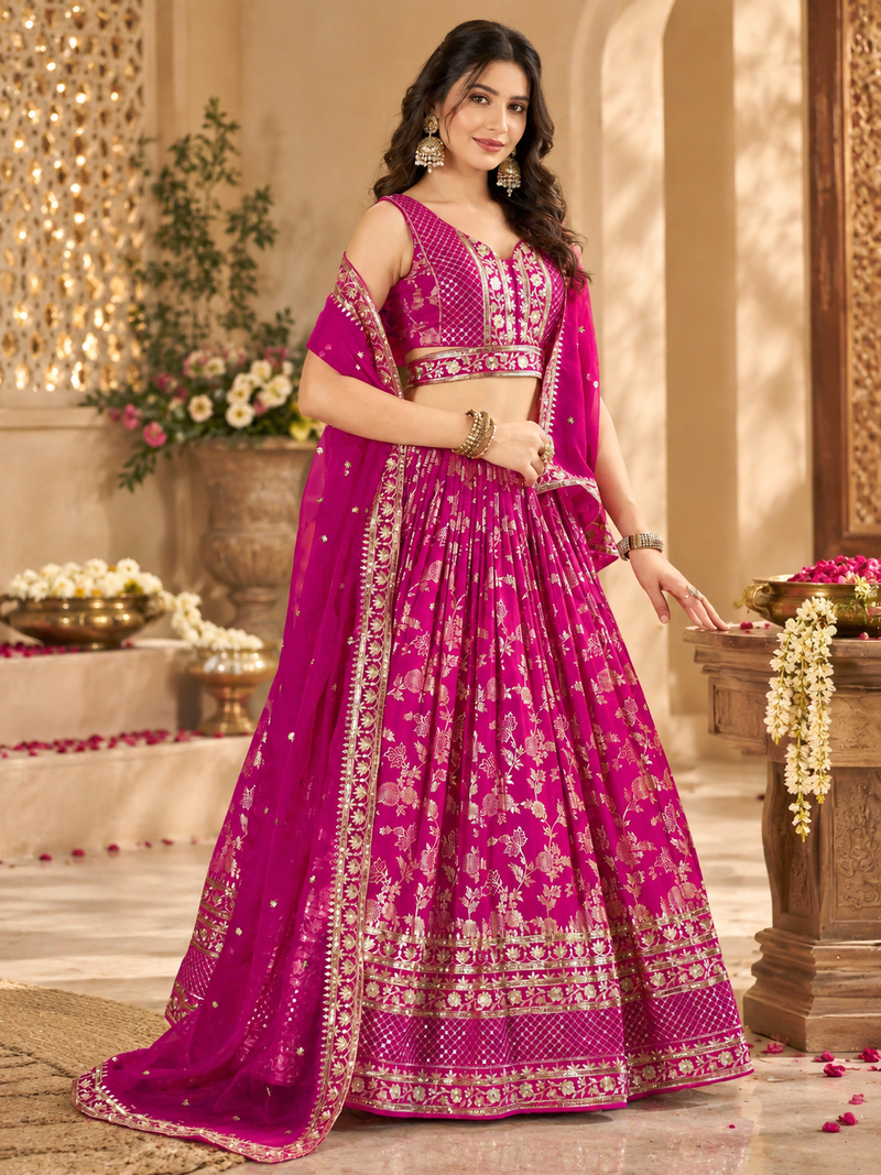 Jacquard Pink Embroidered Lehenga Choli with Dupatta