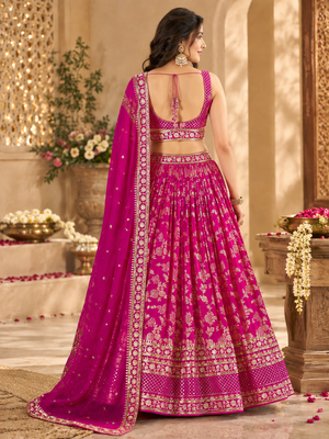 Jacquard Pink Embroidered Lehenga Choli with Dupatta 2