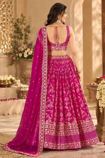 Jacquard Pink Embroidered Lehenga Choli with Dupatta